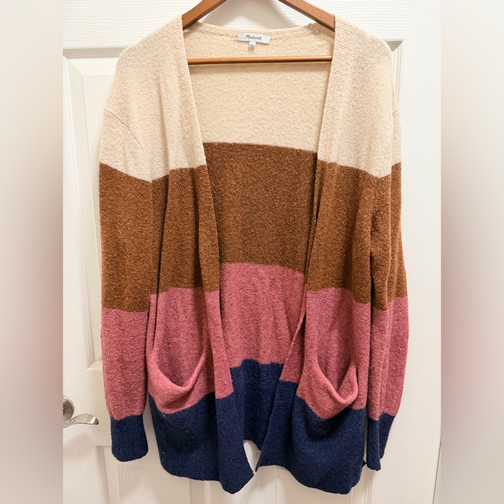 Madewell Merino Wool Alpaca Stripe Print Cozy Walker Cardigan Size L - Picture 1 of 3